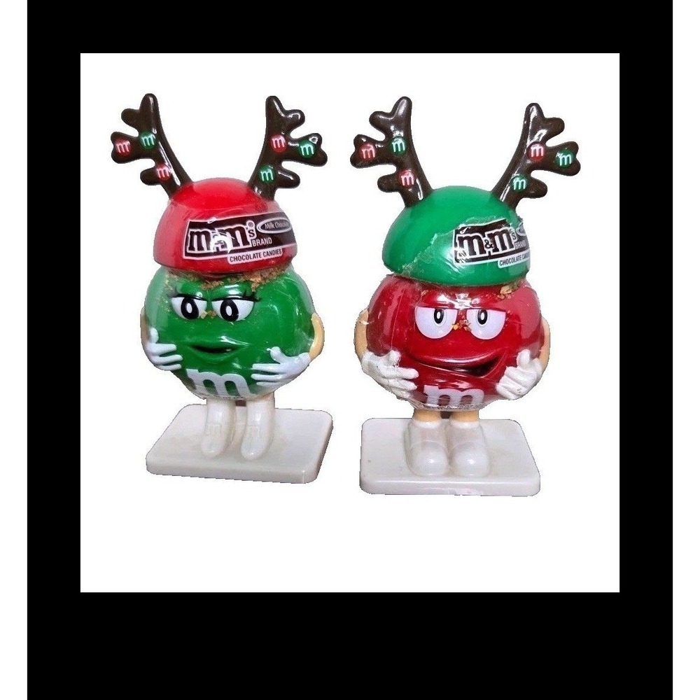 M&M's Christmas Reindeer Candy Dispensers Red and Green Character Set Vintage
